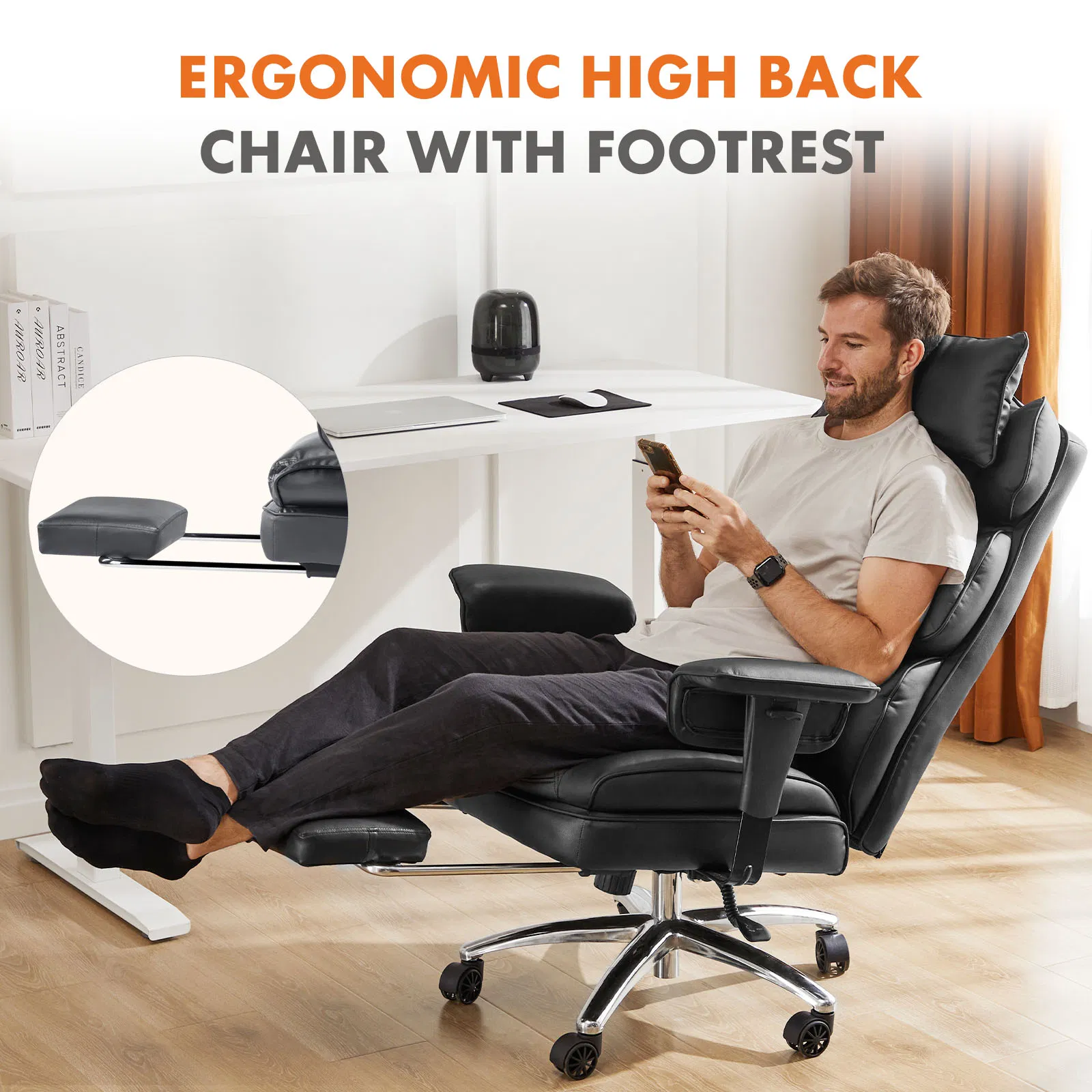 PU Leather Executive Computer Task Chair with Leg Rest and Lumbar Support