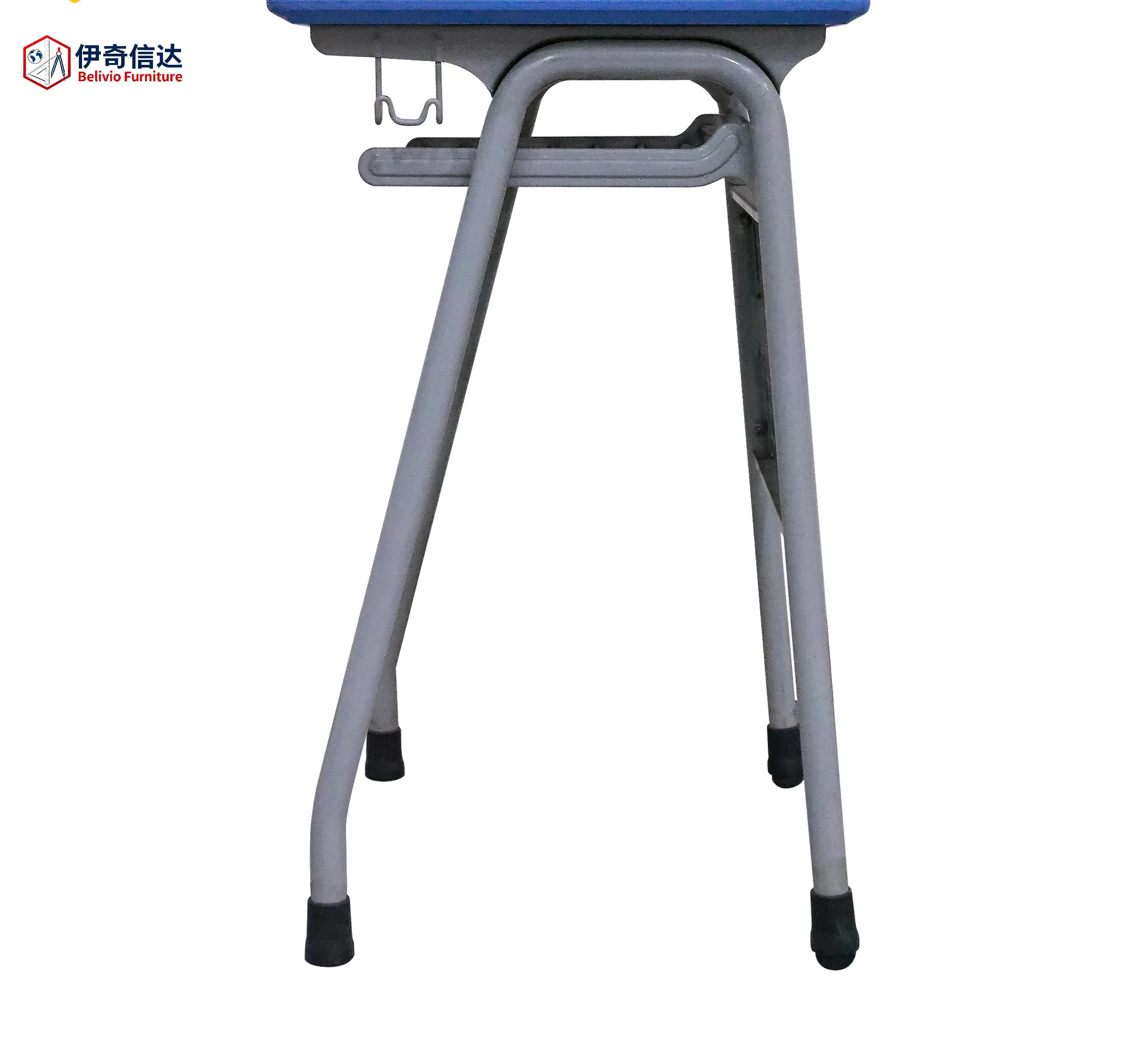 Single School Desk and Chair Set with Breathable Plastic Seat &amp; Book Basket for Classroom Use