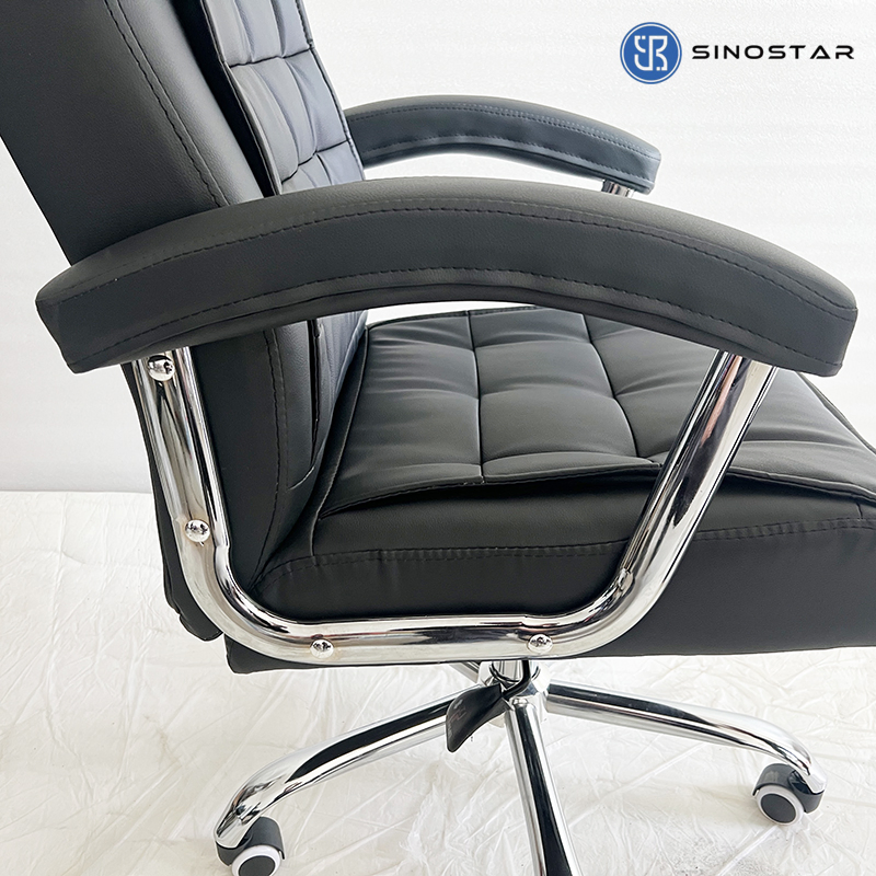 Managerial Office Swivel Chair Featuring Contoured PU Leather Seat and Lumbar Support