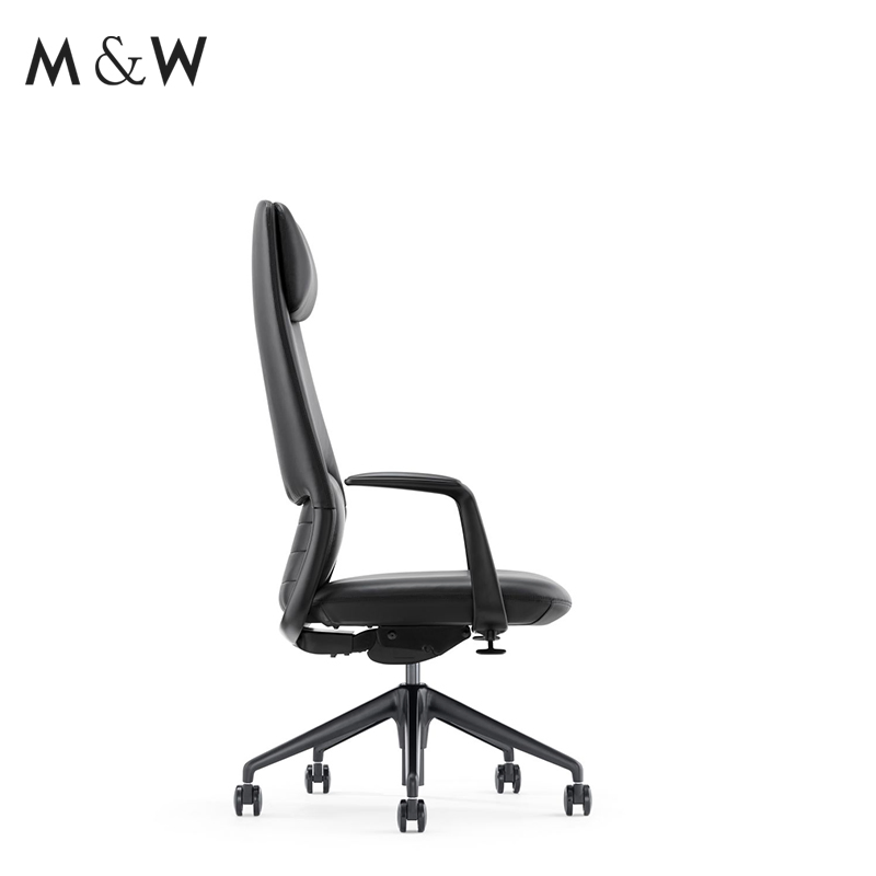 M&W Classic Certified Swivel Black PU Leather Big and Tall Office Executive Boss High Back Headrest Executive Chair