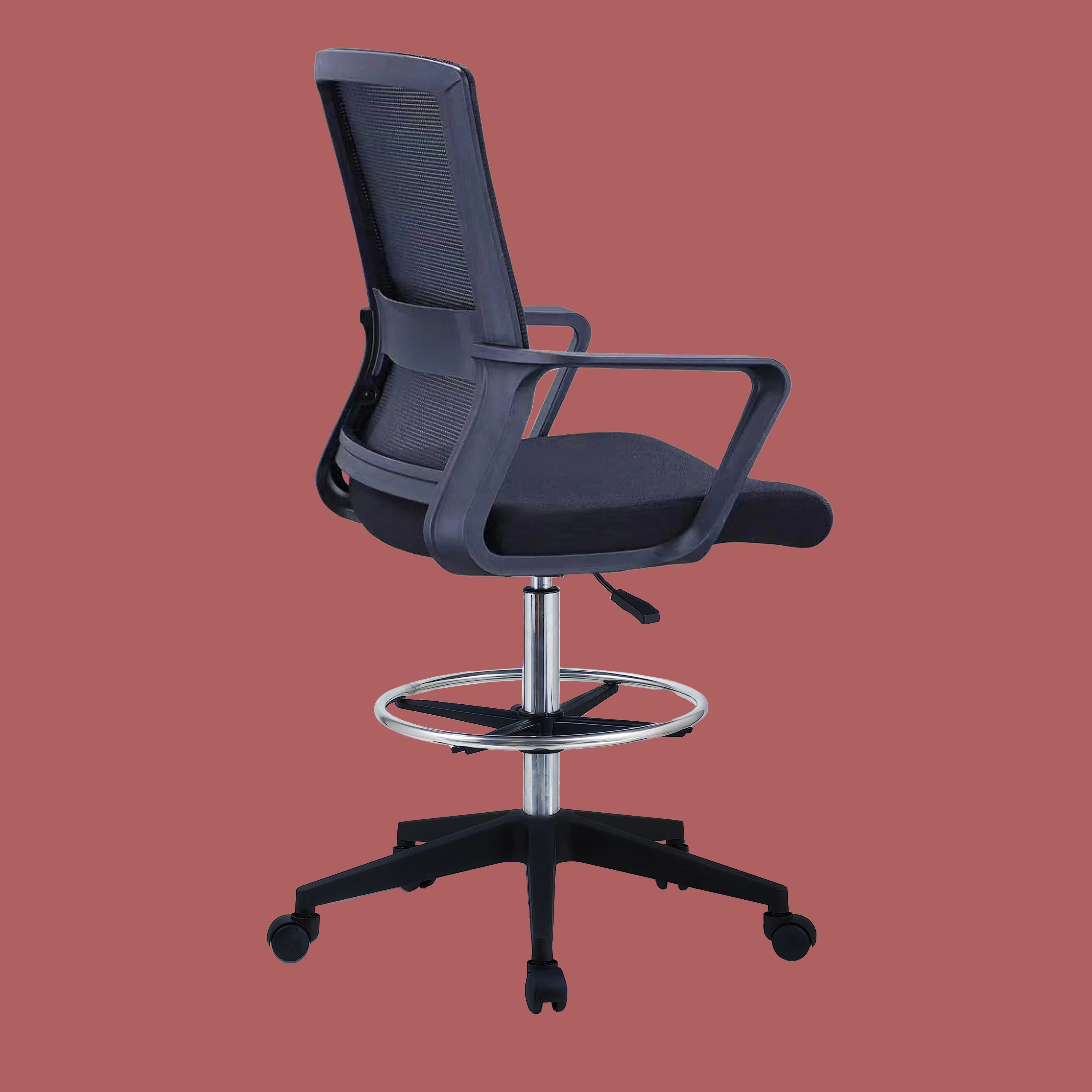 Modern Bar Stool Standing Desk Chair Adjustable Drafting Chair Tall Lab Swivel Office Fabric Task Chairs with Foot Ring