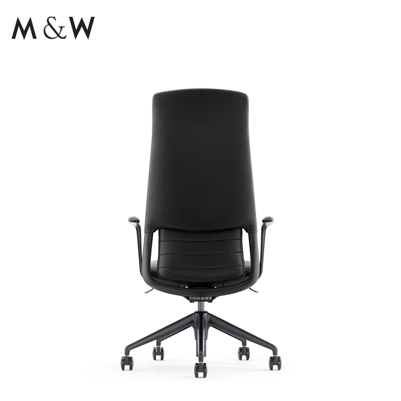 M&W Classic Certified Swivel Black PU Leather Big and Tall Office Executive Boss High Back Headrest Executive Chair