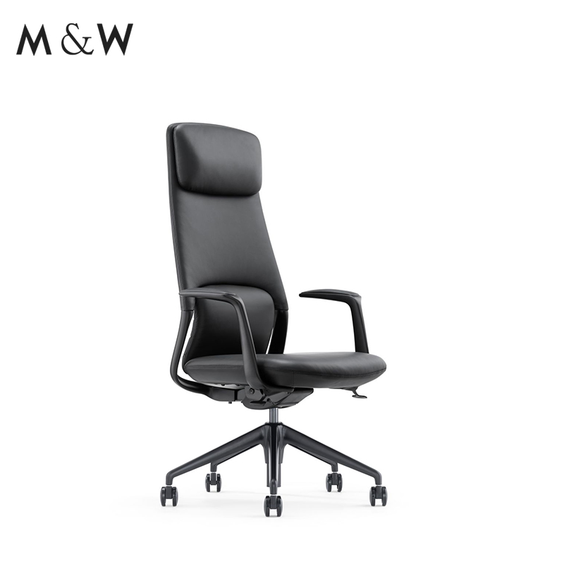 M&W Classic Certified Swivel Black PU Leather Big and Tall Office Executive Boss High Back Headrest Executive Chair