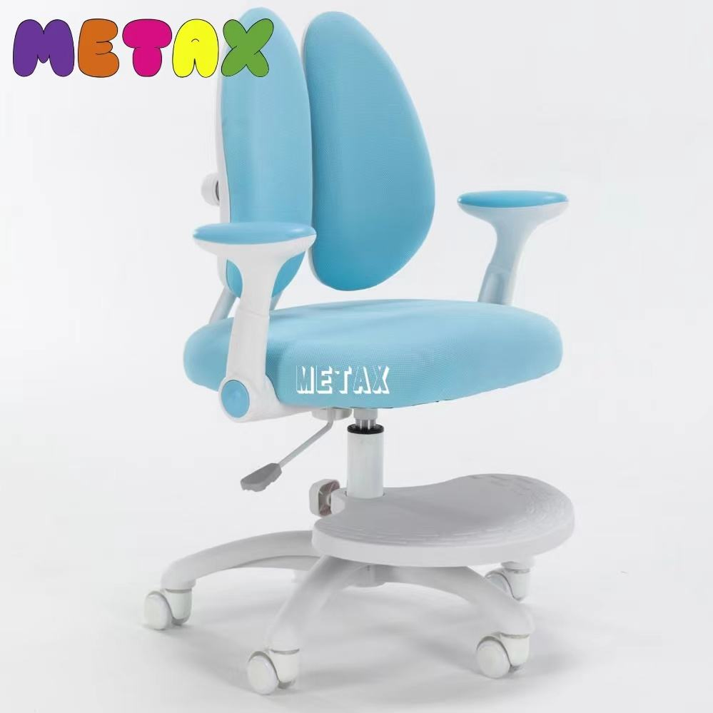 4-Way Adjustable Kids Task Chair - Steel Reinforced Dual Backrest, Swivel &amp; Height Adjust, White Armless Design (Vibrant Color Options)