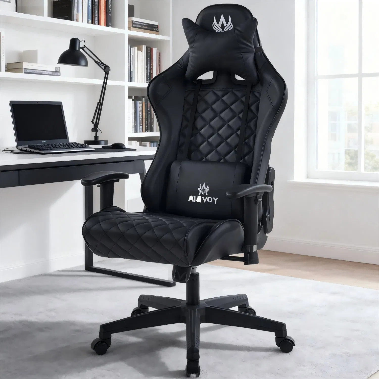 Modern Ergonomic Adjustable High-Back E-Sports Computer Gaming Chair with Lumbar &amp; Headrest-Black/Red for Home Office Gamer Swivel Chair Furniture