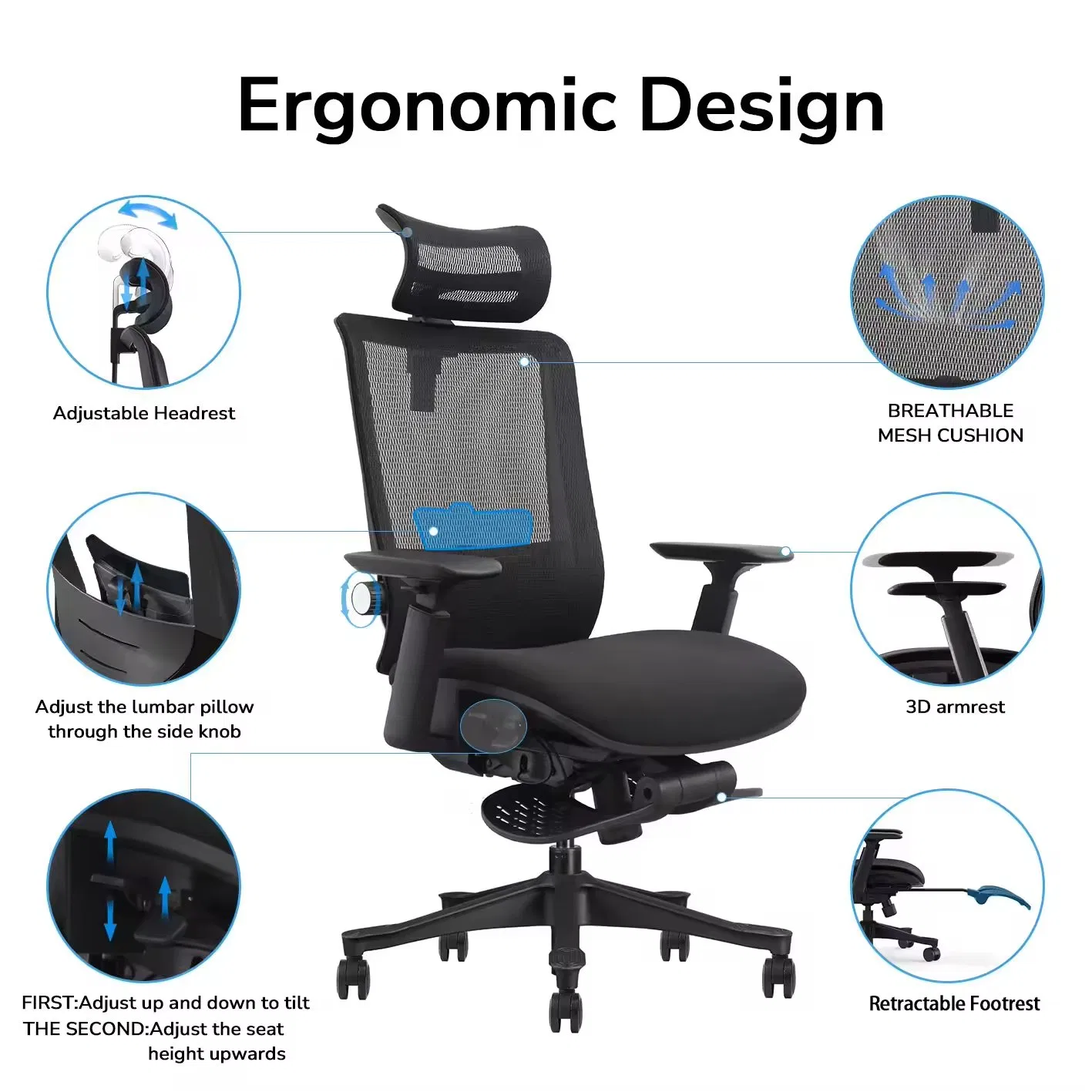 Wholesale Hot Sell High Back Ergonomic Office Chair Swivel Mesh Desk Chairs for Sale