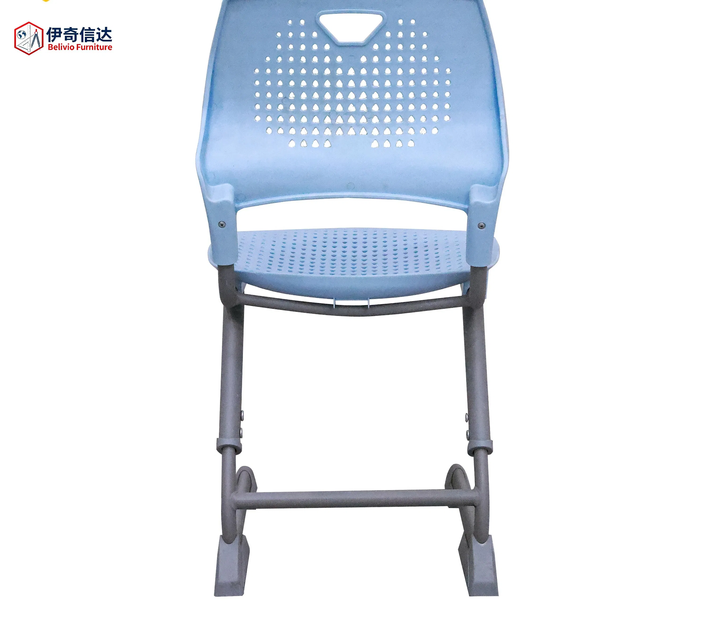 Single School Desk and Chair Set with Breathable Plastic Seat &amp; Book Basket for Classroom Use