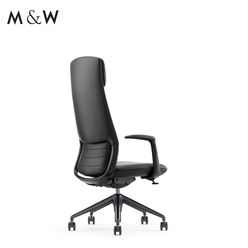 M&W Classic Certified Swivel Black PU Leather Big and Tall Office Executive Boss High Back Headrest Executive Chair