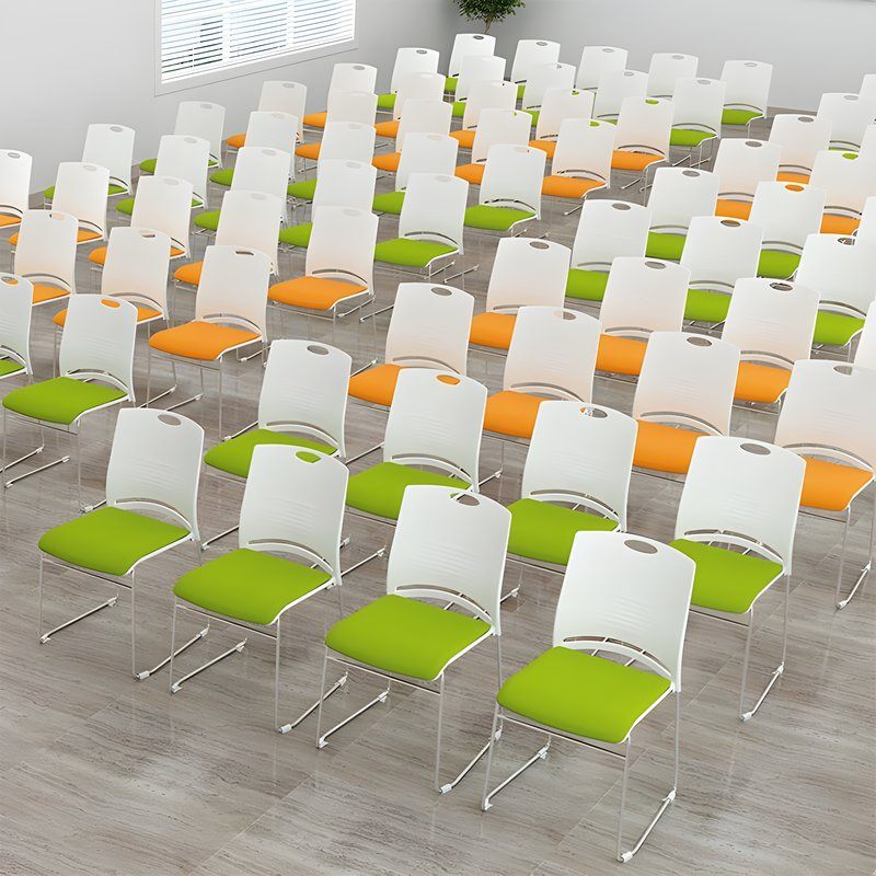 Simple Plastic Metal Frame Armless Stacking Meeting Room Chair with Cushion