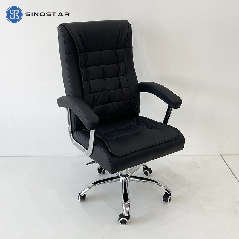 Managerial Office Swivel Chair Featuring Contoured PU Leather Seat and Lumbar Support