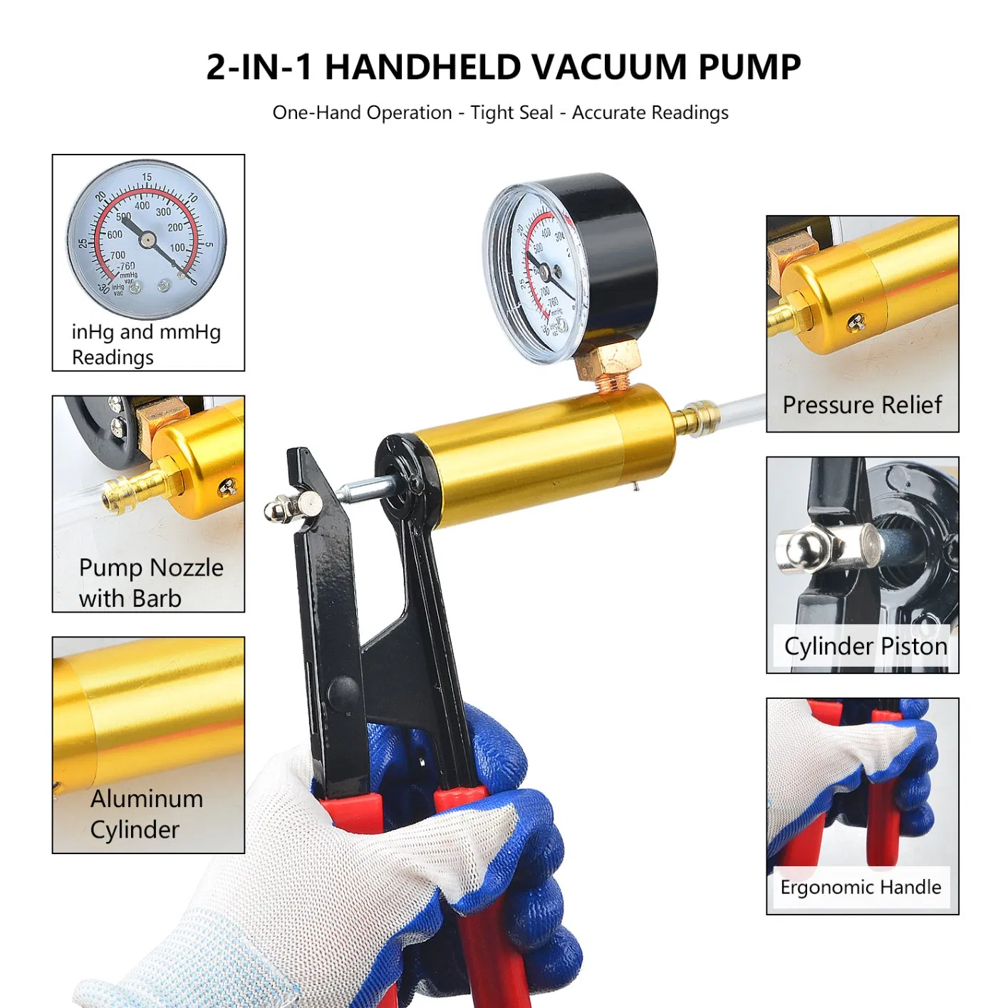 Full Function 2 in 1 Brake Fluid Bleeder Bleeding Vacuum Pump Pressure Gauge Tester