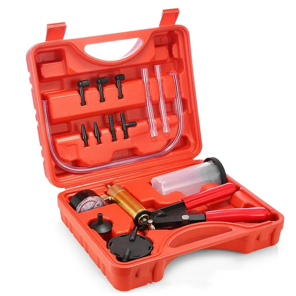 2in1 Brake Fluid Bleeder Tool Vacuum Pistol Pump with Gauge Meter Pressure Tester Kit