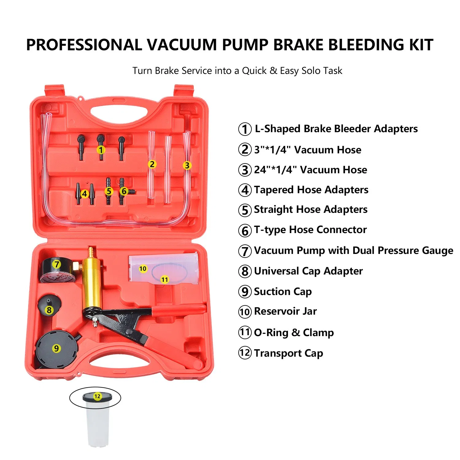 Full Function 2 in 1 Brake Fluid Bleeder Bleeding Vacuum Pump Pressure Gauge Tester