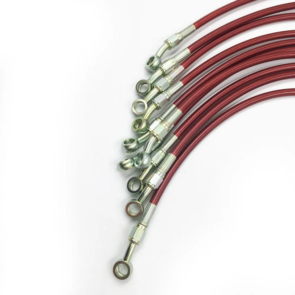 DOT Certificate SAE J1401 Standard An3 3an Red Color PVC Coated Stainless Steel Braided Nylon / PTFE Tefo N Flexible Brake Hose Brake Pipe Line