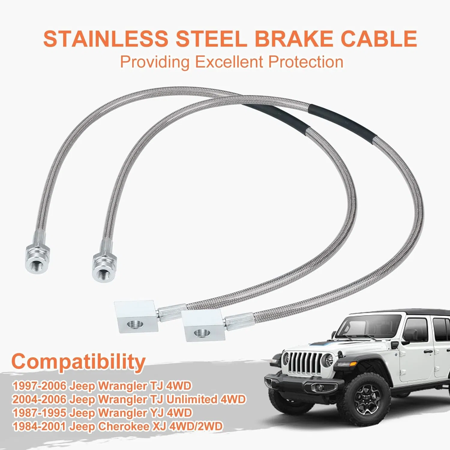 1987-2006 Jeep Wrangler Tj/Yj/Xj Front Rear Extended Brake Line Hose Kit Stainless Steel Brake Cable 3PCS Braided Brake Lines