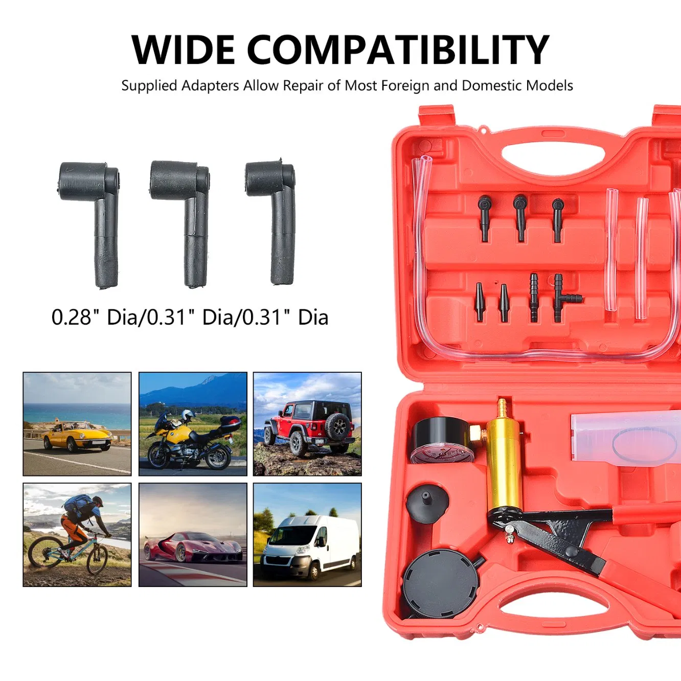 Full Function 2 in 1 Brake Fluid Bleeder Bleeding Vacuum Pump Pressure Gauge Tester