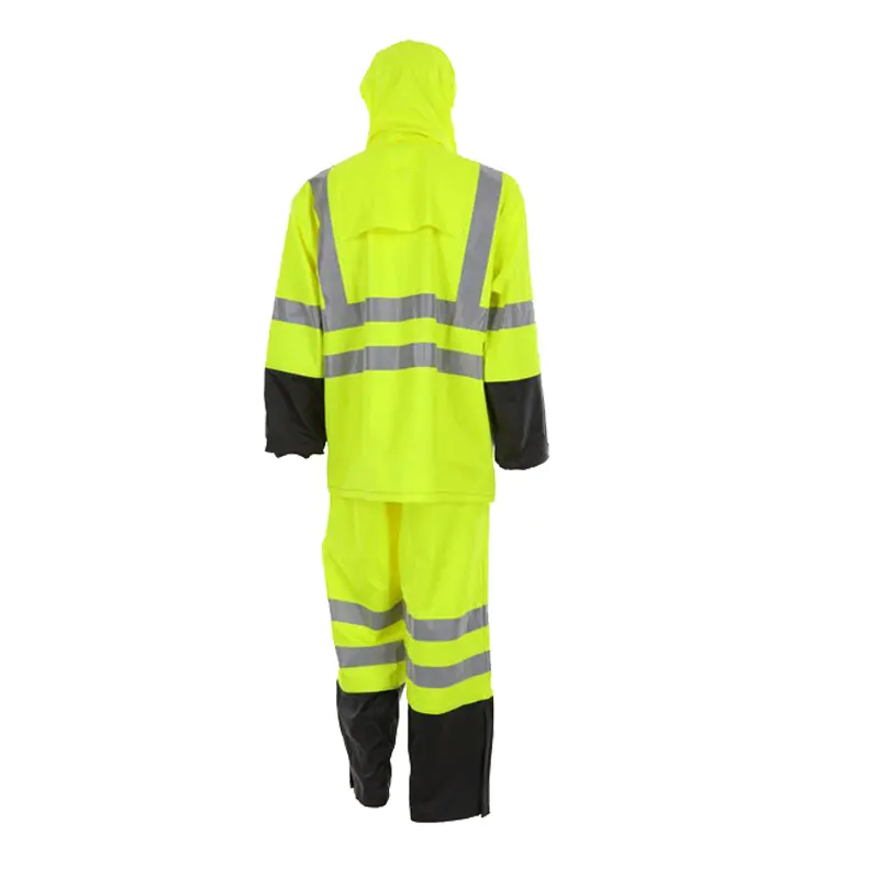 Wholesale Hi-Visibility PU Cotton Poly Blend Stretch Fabric Reflective Rain Suit Suppliers, Supplier