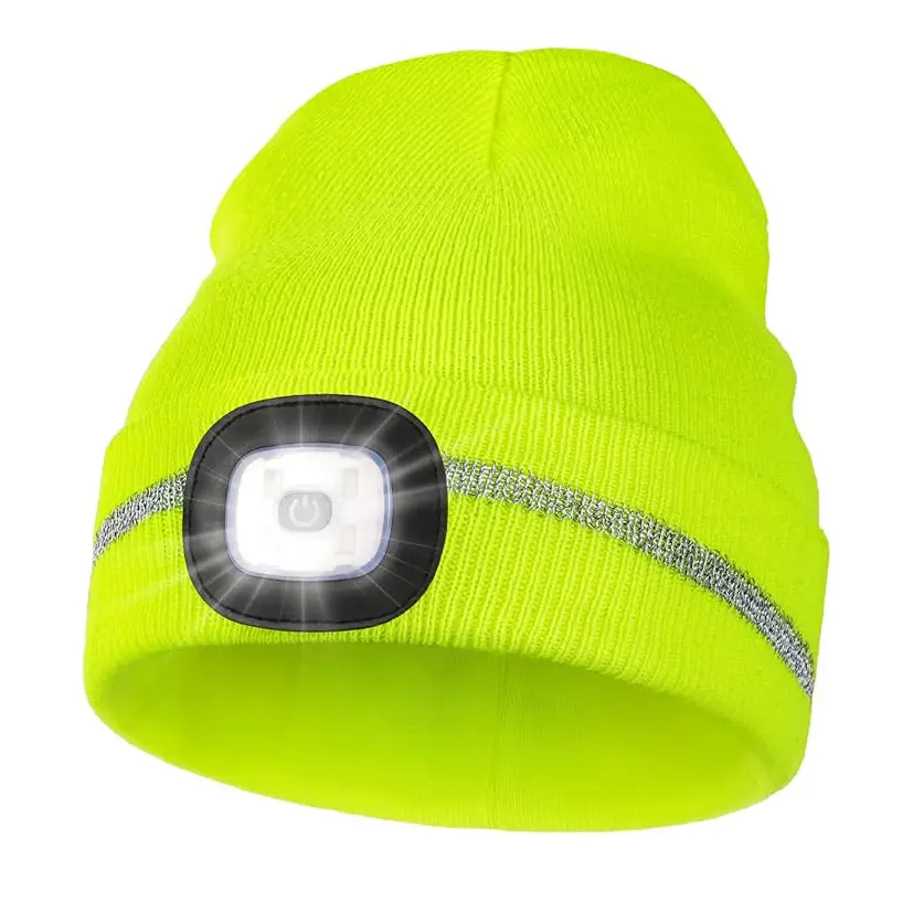 China Unisex USB Rechargeable 4 LED Headlamp Cap Winter Hat for Outdoor Sport Ski Running Manufacturers, Factory