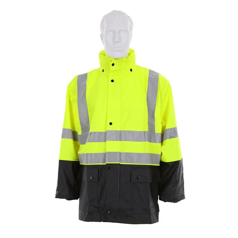 Wholesale Hi-Visibility PU Cotton Poly Blend Stretch Fabric Reflective Rain Suit Suppliers, Supplier
