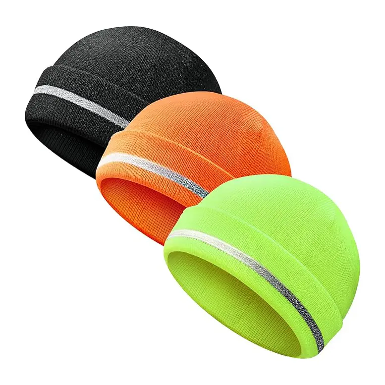Wholesale Hi viz Beanie High Visibility Winter Safety Hat with Reflective Stripe LED Light Manufacturers, Factories