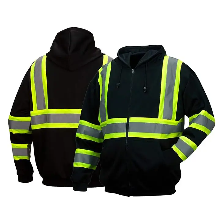China Hi Vis Safety Fleece Zip Hoodie  Reflective Sweatshirts ANSI Class 3 for Men Manufacturers, Factories