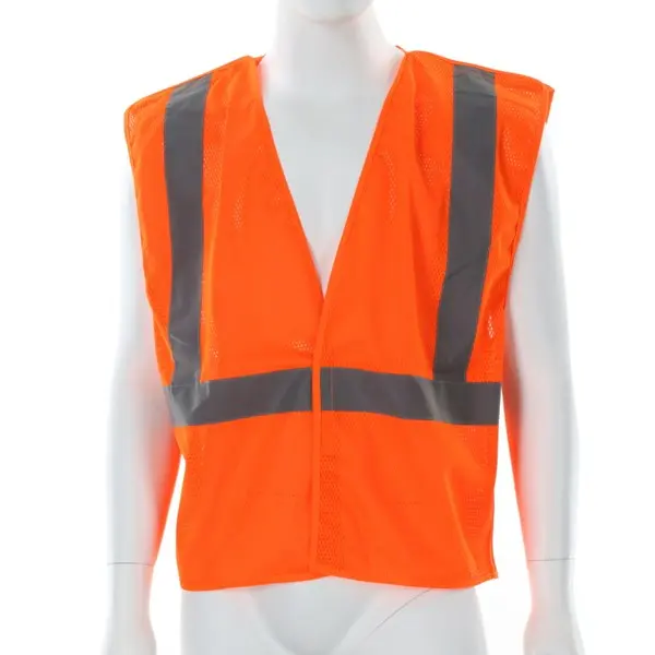 Wholesale Hi-Vis Reflective Orange Safety Vest Mesh Fabric with 2 Inch Silver Stripes ANSI Class 2 Supplier, Factories