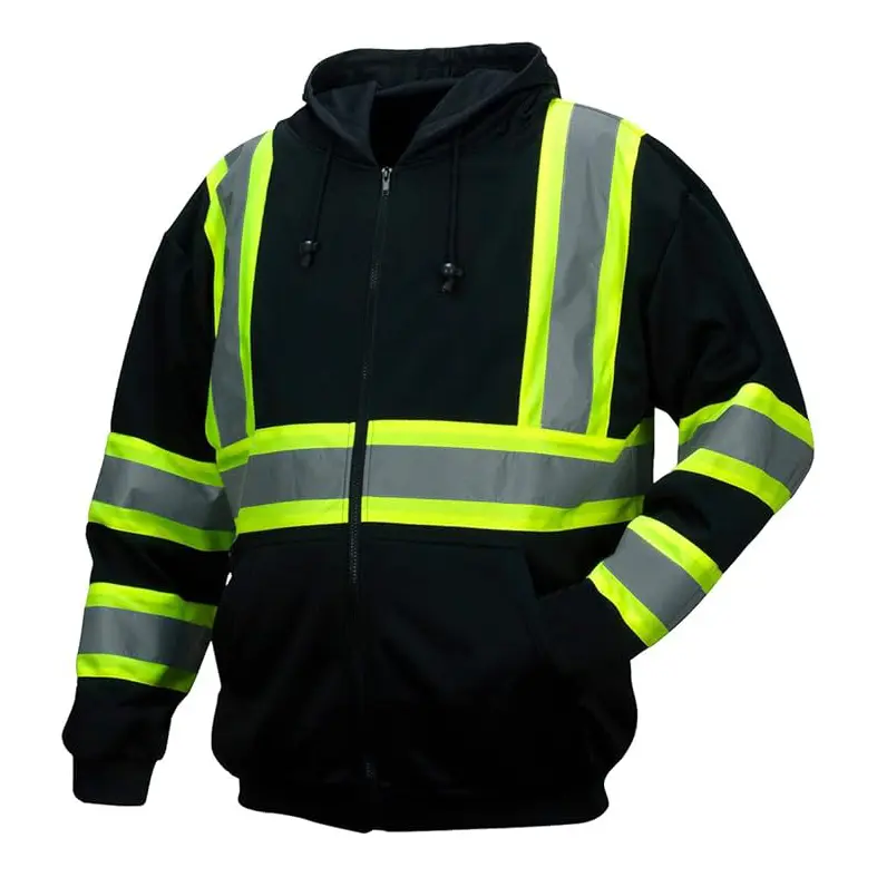 China Hi Vis Safety Fleece Zip Hoodie  Reflective Sweatshirts ANSI Class 3 for Men Manufacturers, Factories