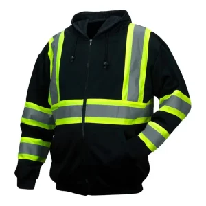 China Hi Vis Safety Fleece Zip Hoodie  Reflective Sweatshirts ANSI Class 3 for Men Manufacturers, Factories