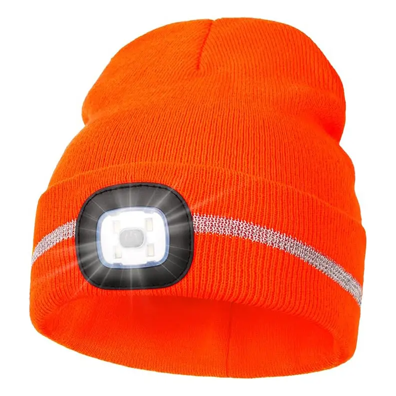 China Unisex USB Rechargeable 4 LED Headlamp Cap Winter Hat for Outdoor Sport Ski Running Manufacturers, Factory