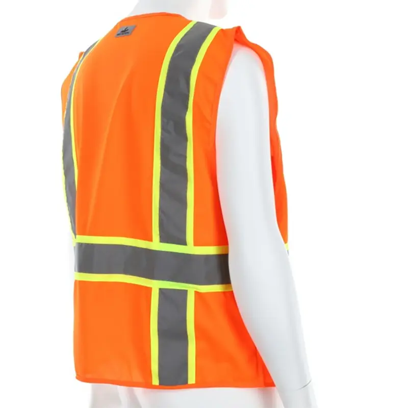 Wholesale Hi-Vis Reflective Orange Safety Vest with 3-Inch Lime Silver Stripes Zipper Front Closure Suppliers, Supplier