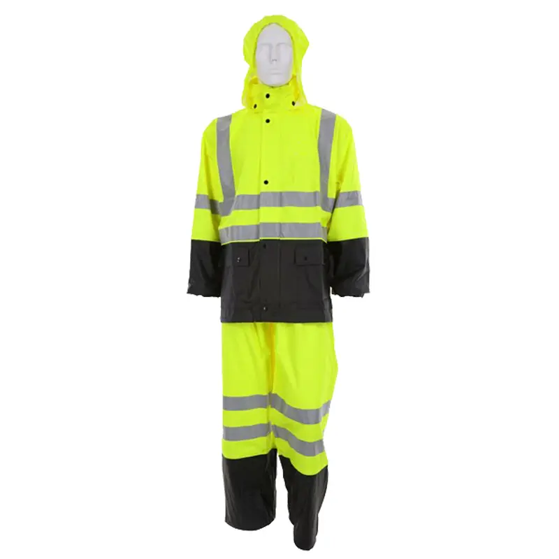 Wholesale Hi-Visibility PU Cotton Poly Blend Stretch Fabric Reflective Rain Suit Suppliers, Supplier