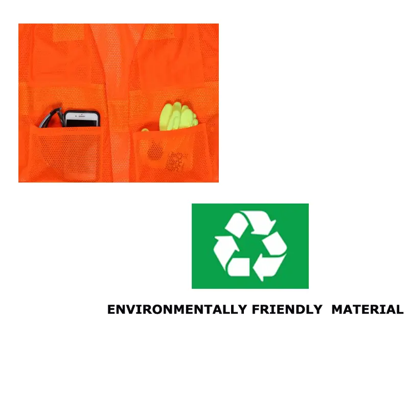 China Hi-Vis Reflective Orange Safety Vest Manufactured with Recycled Materials Suppliers, Factory