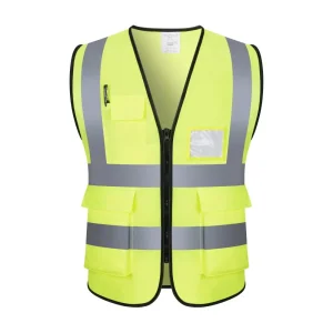 Wholesale High Visibility Multi-Pocket Reflective Safety Vest for Women Men with Zipper Front