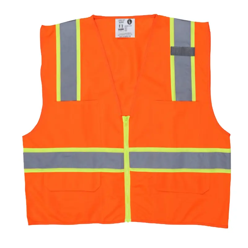 Wholesale Hi-Vis Reflective Orange Safety Vest with 3-Inch Lime Silver Stripes Zipper Front Closure Suppliers, Supplier