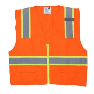 Wholesale Hi-Vis Reflective Orange Safety Vest with 3-Inch Lime Silver Stripes Zipper Front Closure Suppliers, Supplier