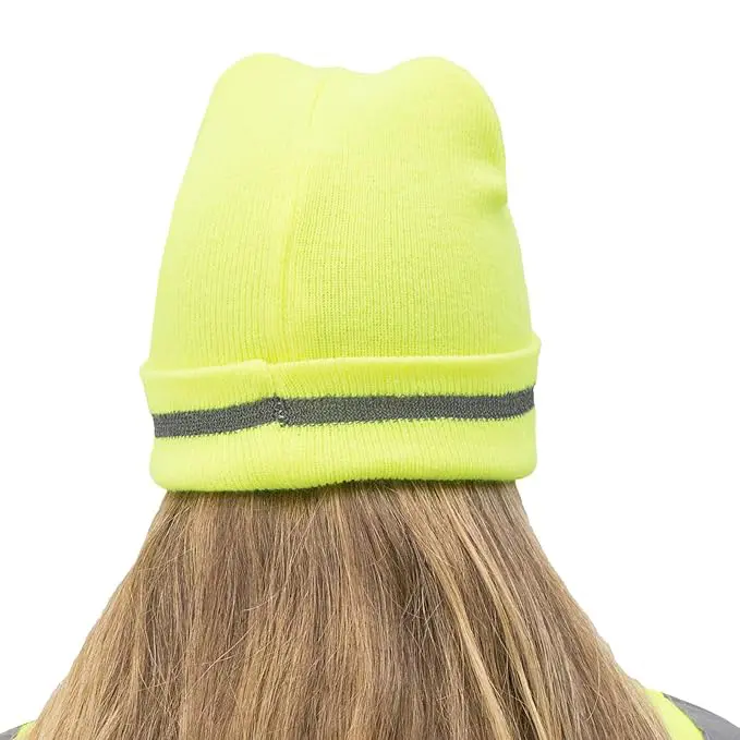 Wholesale Hi viz Beanie High Visibility Winter Safety Hat with Reflective Stripe LED Light Manufacturers, Factories