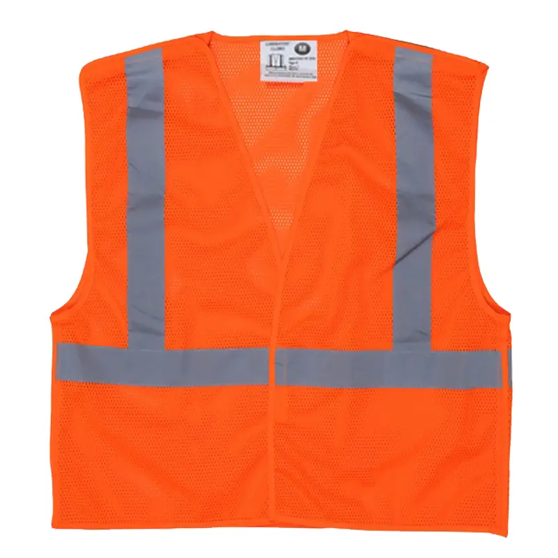 Wholesale Hi-Vis Reflective Orange Safety Vest Mesh Fabric with 2 Inch Silver Stripes ANSI Class 2 Supplier, Factories