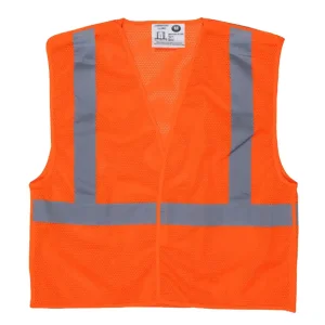 Wholesale Hi-Vis Reflective Orange Safety Vest Mesh Fabric with 2 Inch Silver Stripes ANSI Class 2 Supplier, Factories
