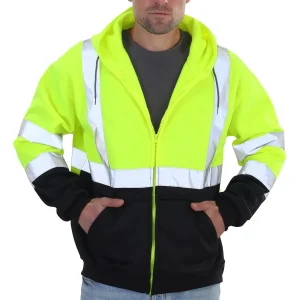 China High Visibility Class 3 Reflective Zippered Safety Hooded Sweatshirt Manufacturers, Factories