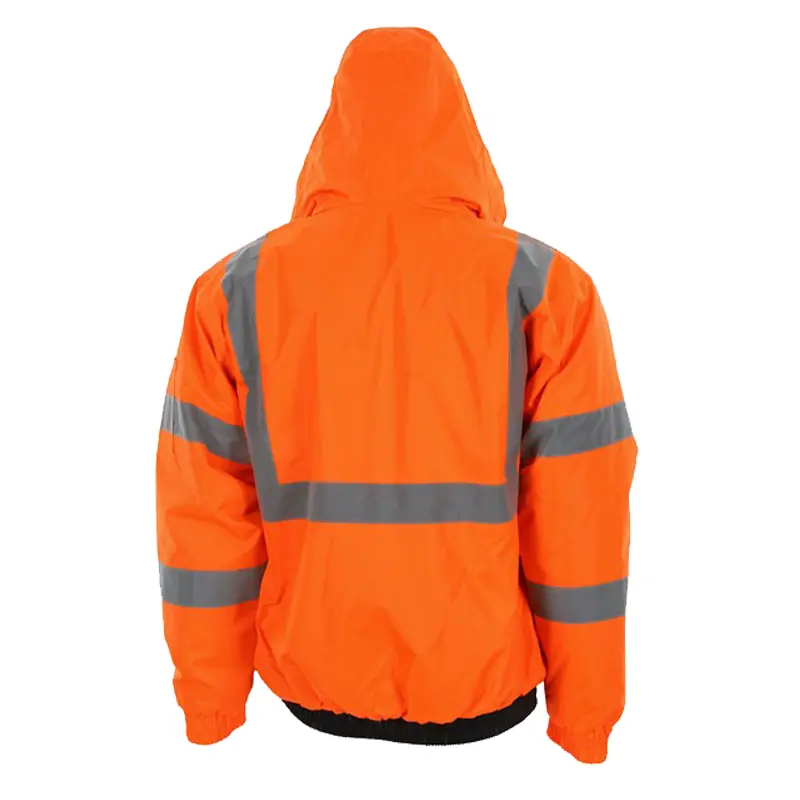 Wholesale Two Tone Value Bomber Quilted Rain Jacket with Silver Reflective Stripes Orange Supplier, Factory