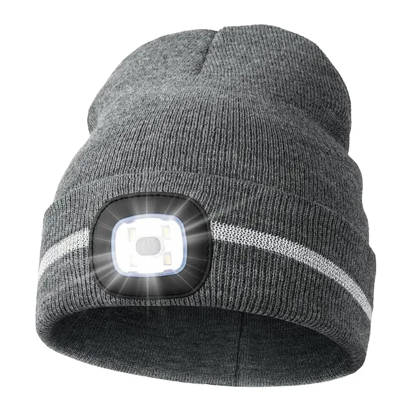 China Unisex USB Rechargeable 4 LED Headlamp Cap Winter Hat for Outdoor Sport Ski Running Manufacturers, Factory