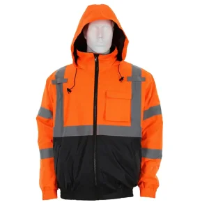 Wholesale Two Tone Value Bomber Quilted Rain Jacket with Silver Reflective Stripes Orange Supplier, Factory