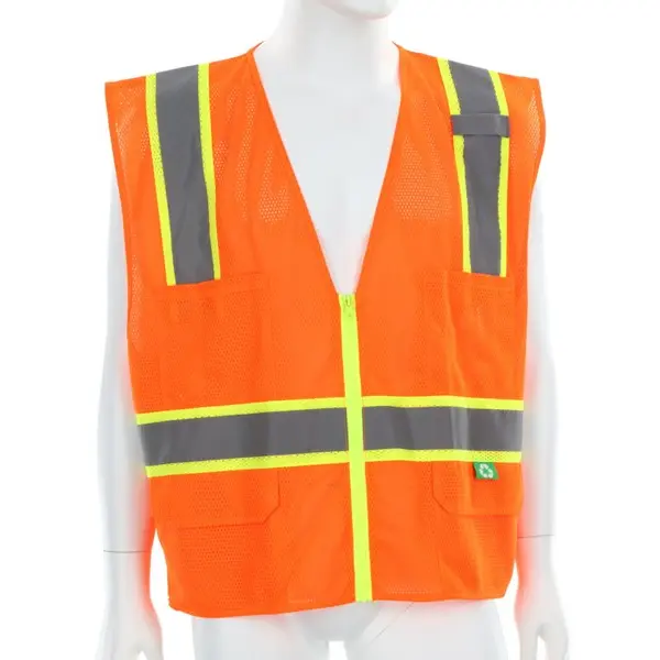 China Hi-Vis Reflective Orange Safety Vest Manufactured with Recycled Materials Suppliers, Factory