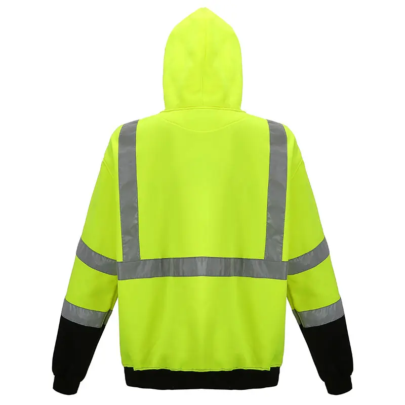 China High Visibility Class 3 Reflective Zippered Safety Hooded Sweatshirt Manufacturers, Factories
