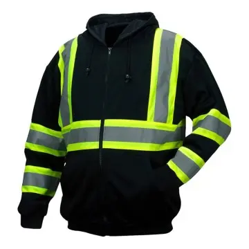 Hi Vis Safety Fleece Zip Hoodie Reflective Sweatshirts ANSI Class 3 for Men