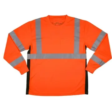 2 Pcs Safety Work Hi Vis Shirt Mens Long Sleeve High Visibility Orange