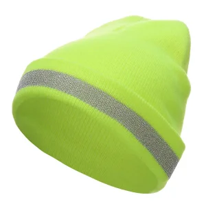 Wholesale Hi Vis Green Knit Hat with Reflective Stripe