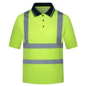 China 2PCS High Visibility Collar Short Sleeve Safety Polo Shirts with Reflective Strips Factory, Factories