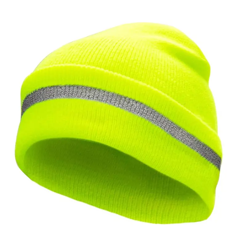 Wholesale Hi viz Beanie High Visibility Winter Safety Hat with Reflective Stripe LED Light Manufacturers, Factories