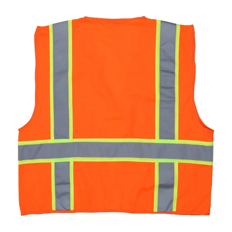 Wholesale Hi-Vis Reflective Orange Safety Vest with 3-Inch Lime Silver Stripes Zipper Front Closure Suppliers, Supplier